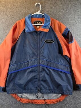 Vintage 90s TKS Achieve Windbreaker Jacket Men's M Orange Navy Colorblock